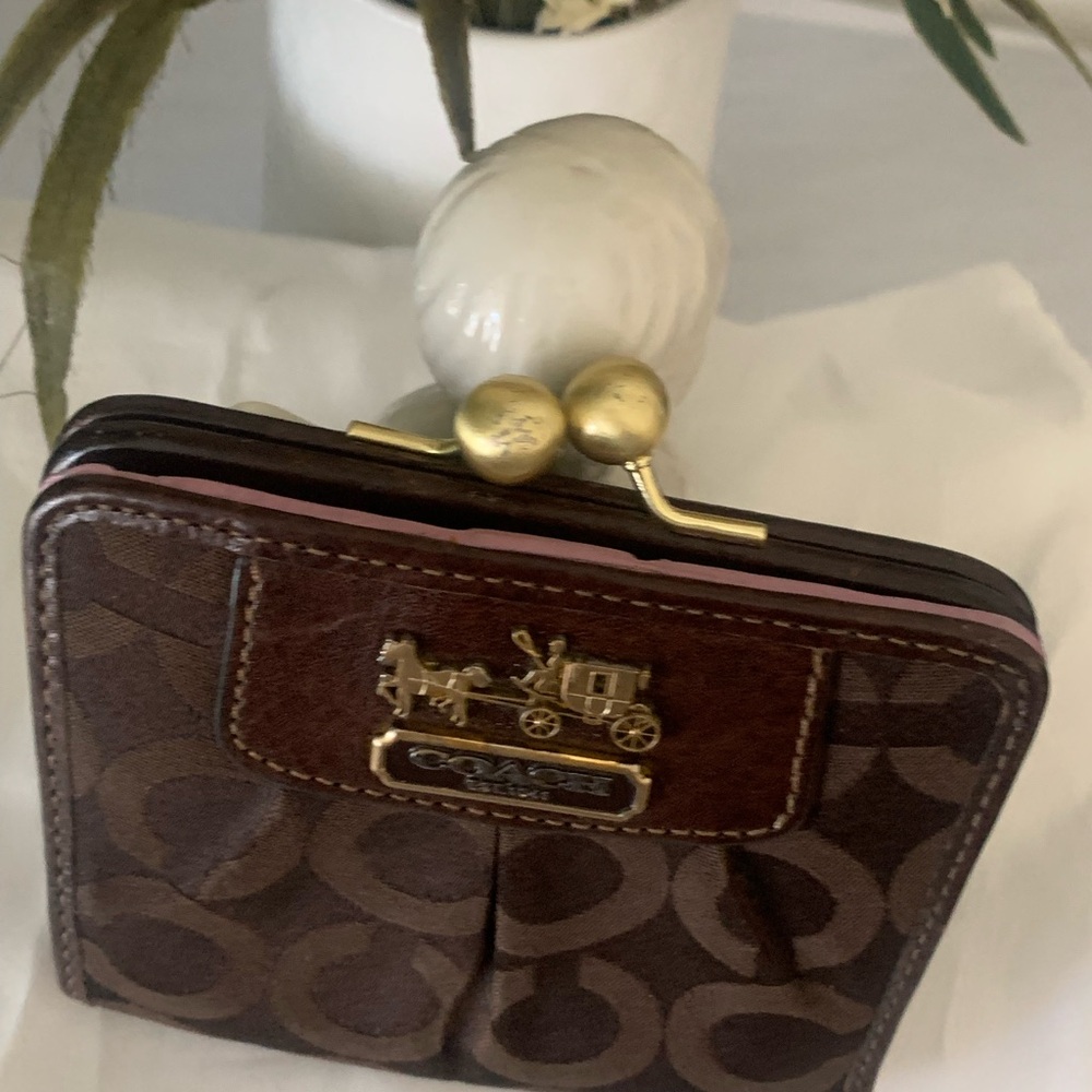 Vintage Coach Madison billfold Brown/Pink Signature Wallet RARE Y2K - Picture 5 of 10